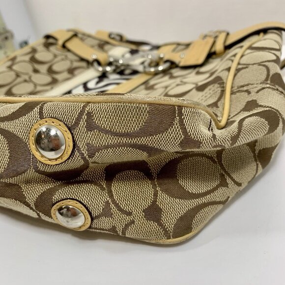 COACH Beige / Zebra Signature Stripe Jacquard Leather Satchel F13993 Hangtag - Picture 11 of 16